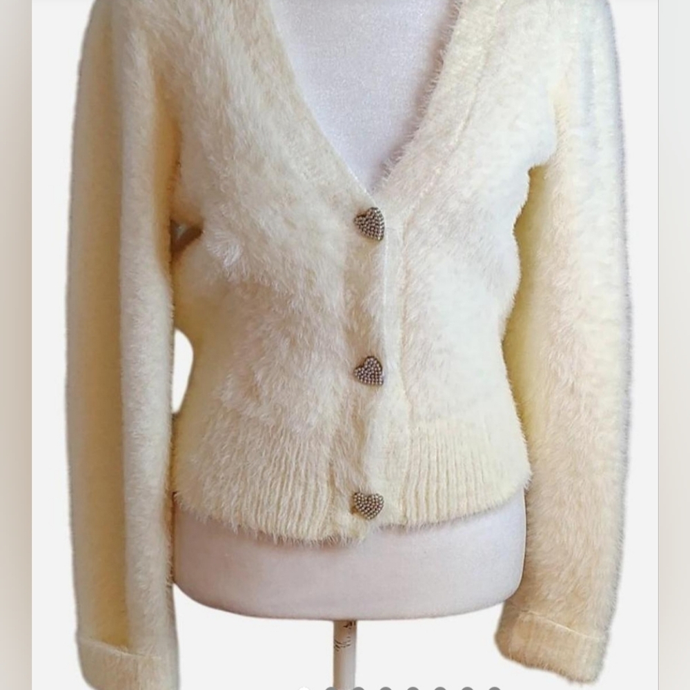 Elegant Cream Button-Up Women's Cardigan